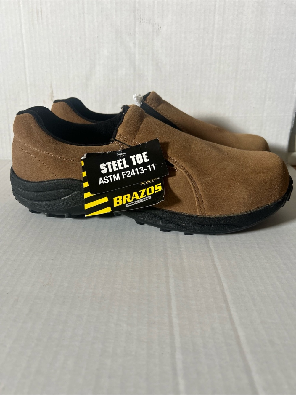 BRAZOS Steel Toe Slip Resistant Suede Work Shoes Size 10 Slip-on Brown Black NEW